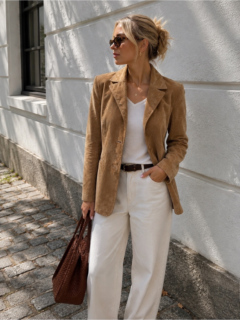 Simon Chang Camel Suede Blazer Jacket